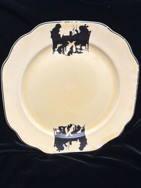 VTG Pale Yellow Crooksville China Co “Silhouette” 9-1/2in Square Dinner Plate